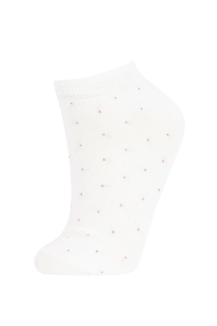 Kadın Beyaz Kadın 3'lü Pamuklu Puantiyeli ve Çizgili Patik Çorap