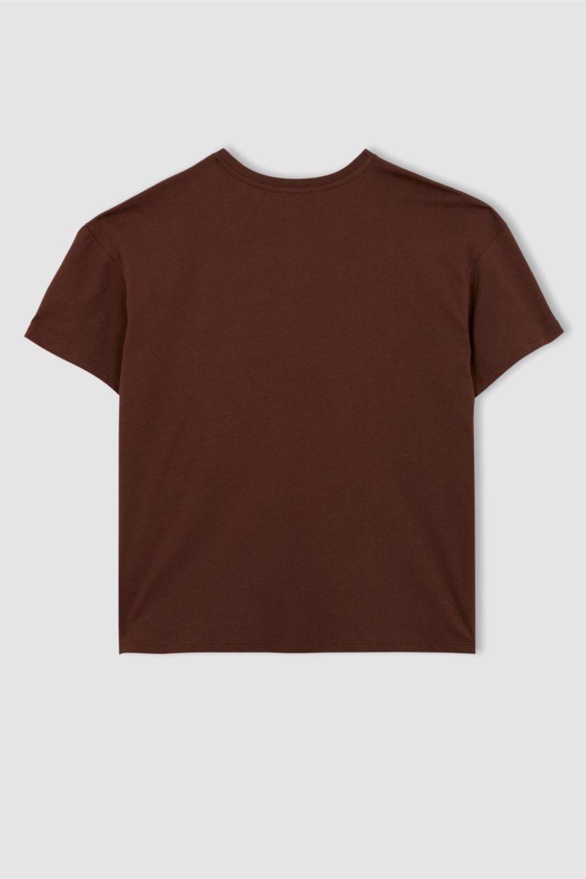 WOMAN Brown Oversize Crew Neck Printed Short Sleeve T-Shirt