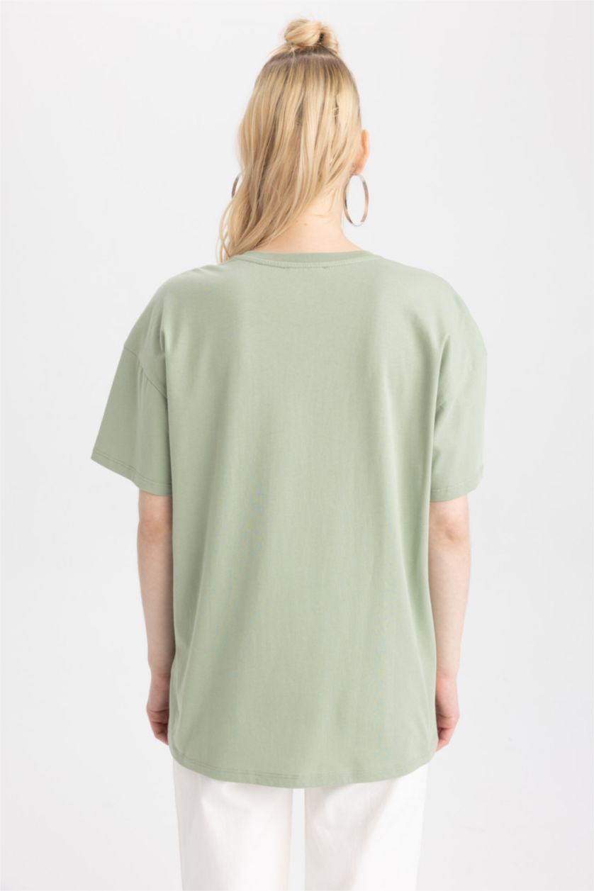 WOMAN Green Oversize Fit Crew Neck Printed Short Sleeve T-Shirt