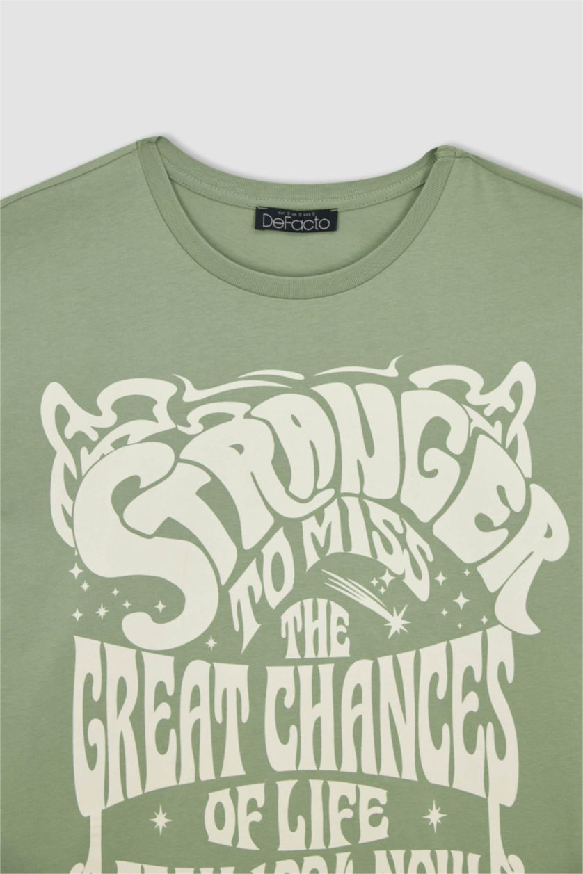 WOMAN Green Oversize Fit Crew Neck Printed Short Sleeve T-Shirt