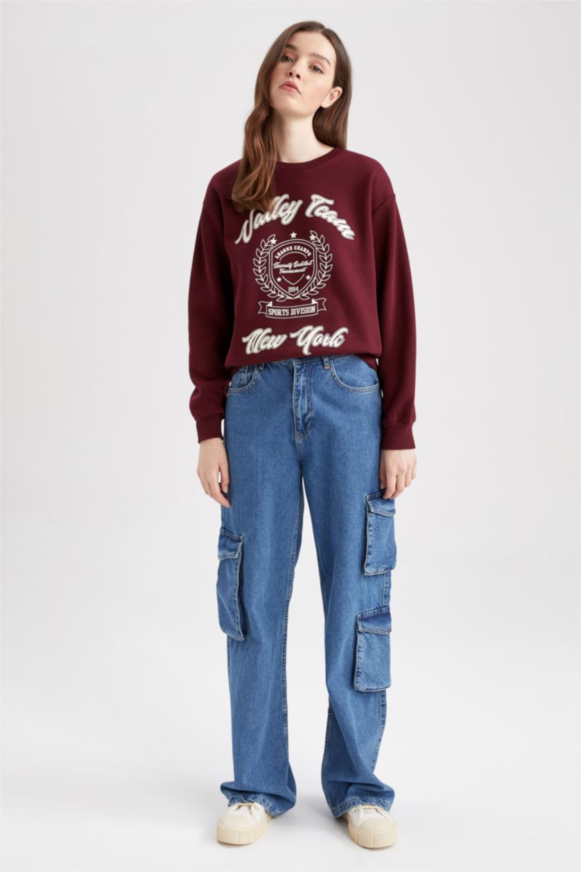 FEMME Bordeaux Sweat Col Rond Coupe Classique