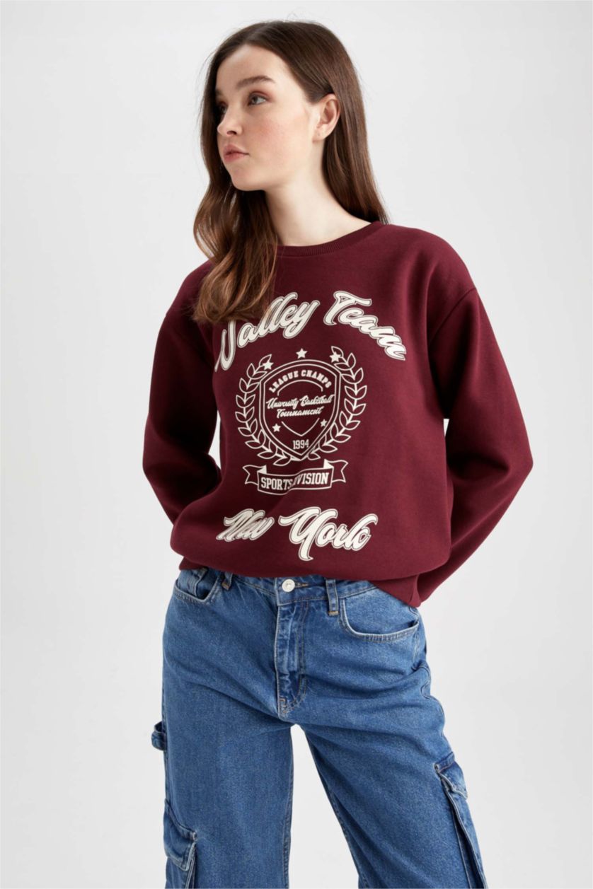 FEMME Bordeaux Sweat Col Rond Coupe Classique