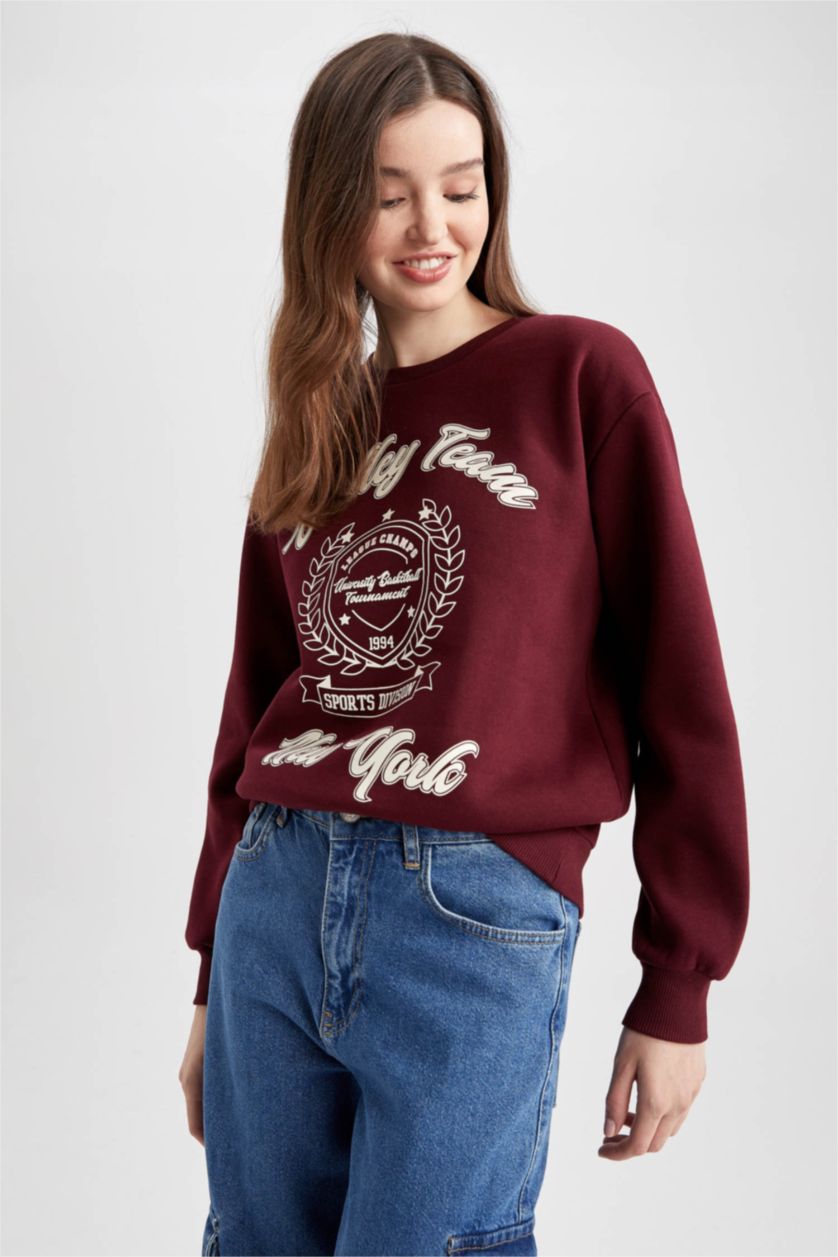 FEMME Bordeaux Sweat Col Rond Coupe Classique