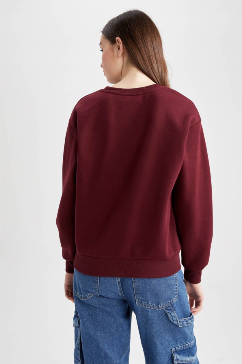 FEMME Bordeaux Sweat Col Rond Coupe Classique