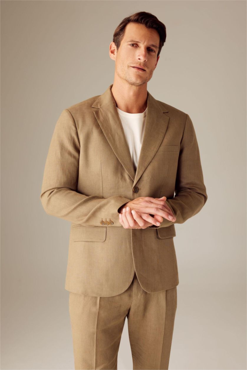 MAN Khaki Regular Fit Linen Blazer