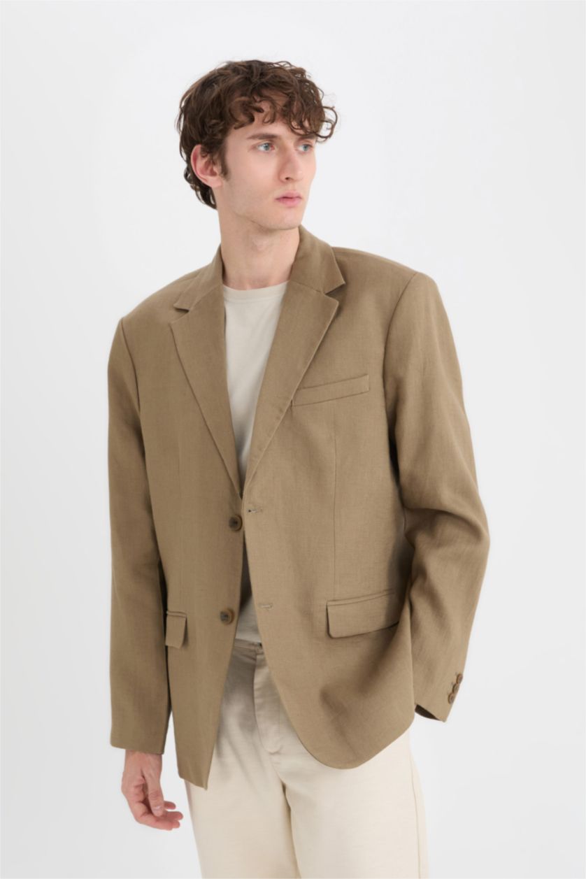 MAN Khaki Regular Fit Linen Blazer
