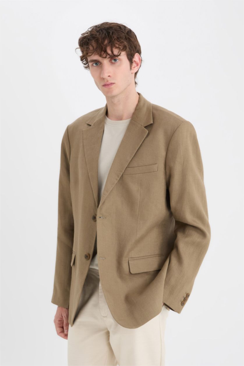 MAN Khaki Regular Fit Linen Blazer