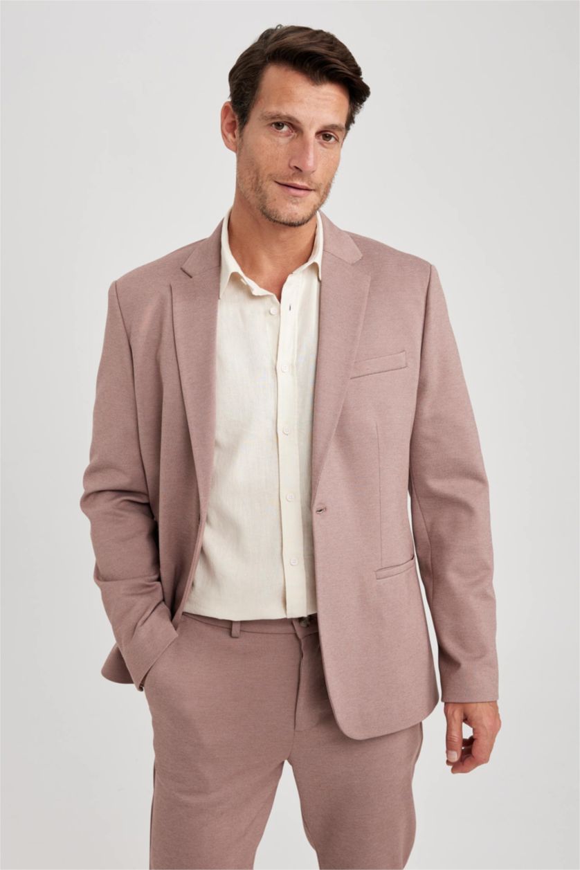 Erkek Gülkurusu Slım Fıt Blazer Ceket