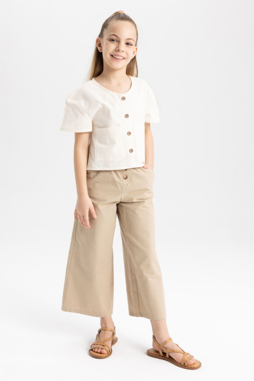 GIRLS & TEENS Light Beige بنطلون قطن وايد ليج