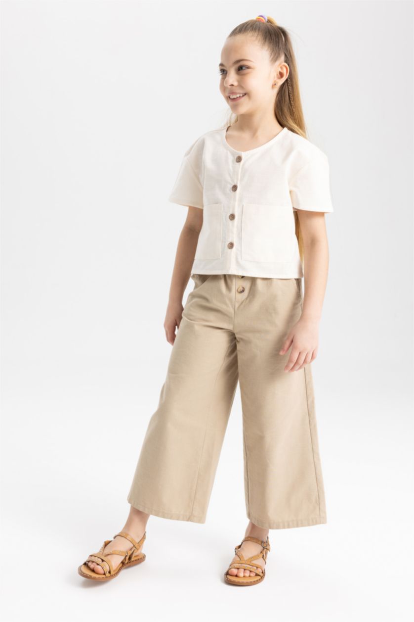 GIRLS & TEENS Light Beige بنطلون قطن وايد ليج