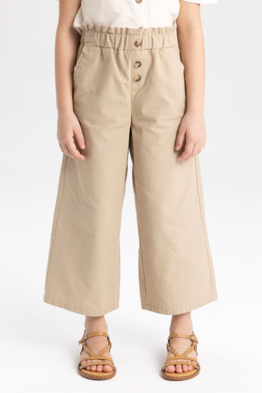 GIRLS & TEENS Light Beige بنطلون قطن وايد ليج