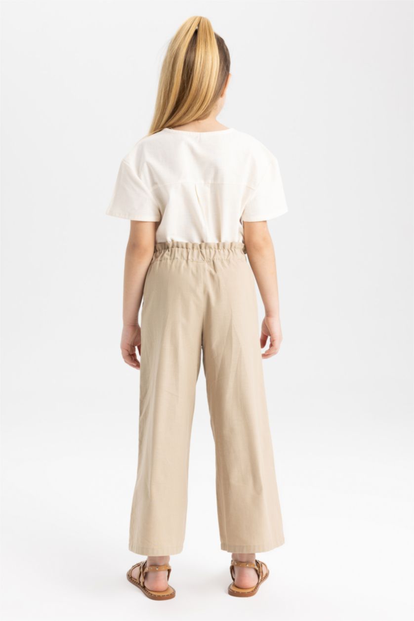 GIRLS & TEENS Light Beige بنطلون قطن وايد ليج