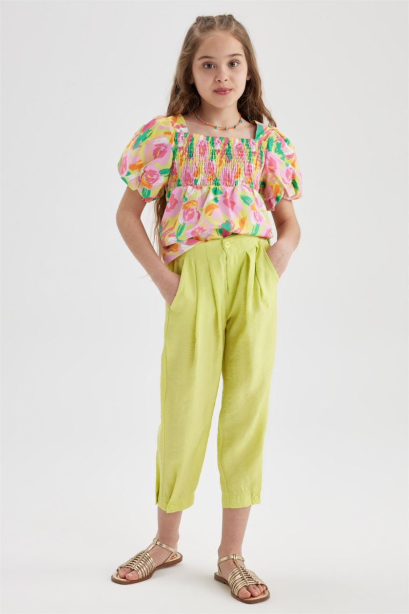 FILLES Vert Clair Pantalon à Coupe carotte en Modal pour fille