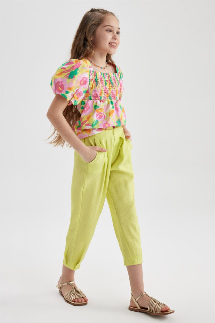 FILLES Vert Clair Pantalon à Coupe carotte en Modal pour fille