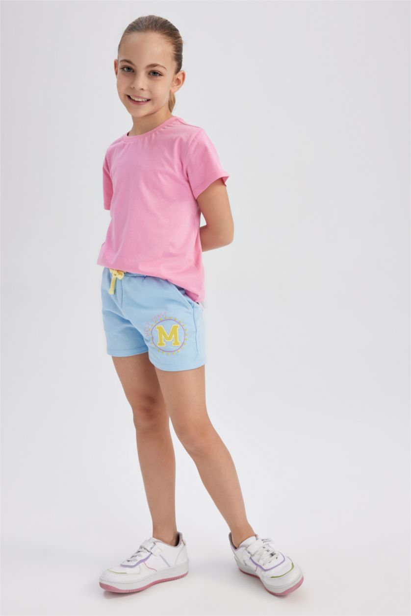 GIRLS & TEENS Pink Girl Crew Neck Short Sleeve Basic School T-Shirt