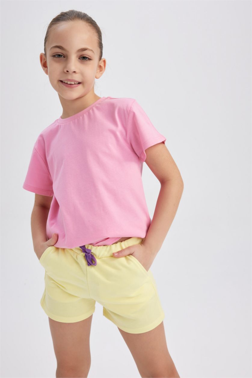 GIRLS & TEENS Pink Girl Crew Neck Short Sleeve Basic School T-Shirt