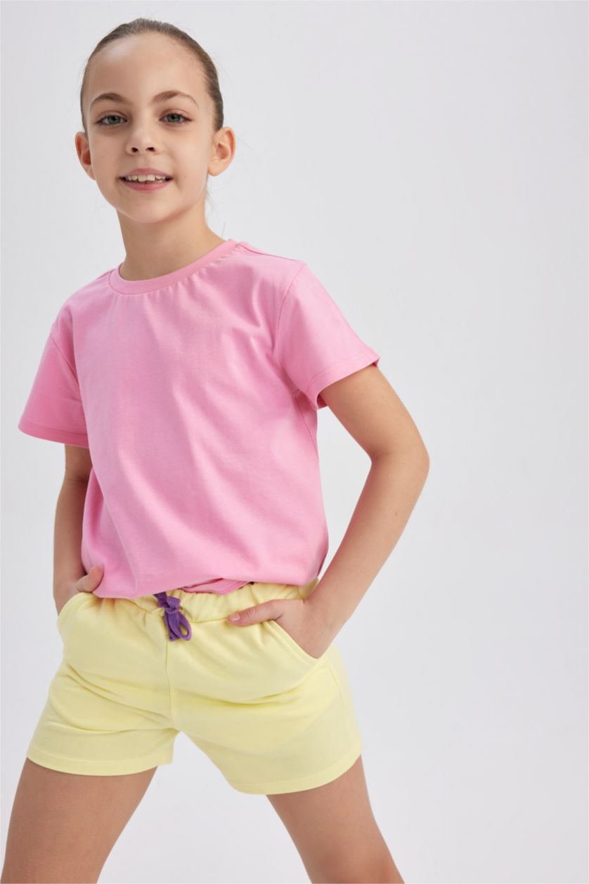 GIRLS & TEENS Pink Girl Crew Neck Short Sleeve Basic School T-Shirt