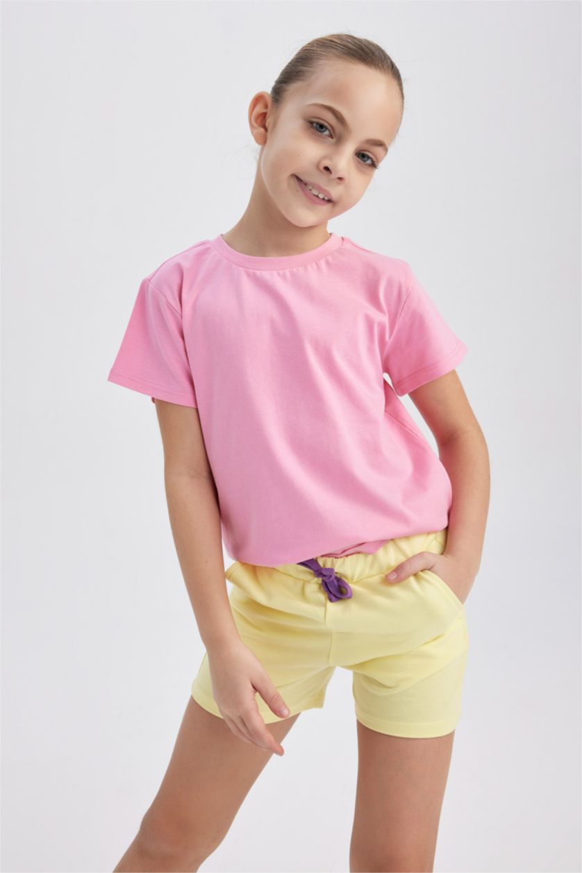 GIRLS & TEENS Pink Girl Crew Neck Short Sleeve Basic School T-Shirt