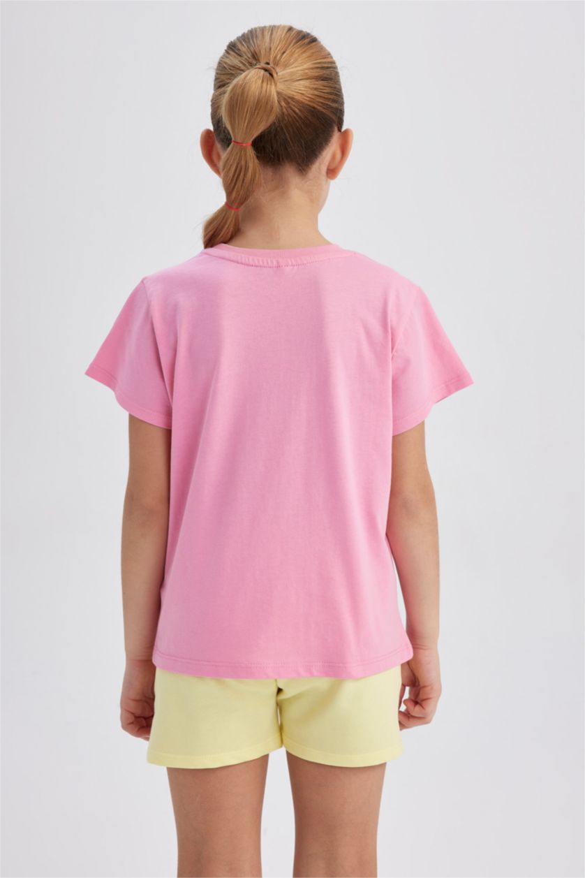 GIRLS & TEENS Pink Girl Crew Neck Short Sleeve Basic School T-Shirt