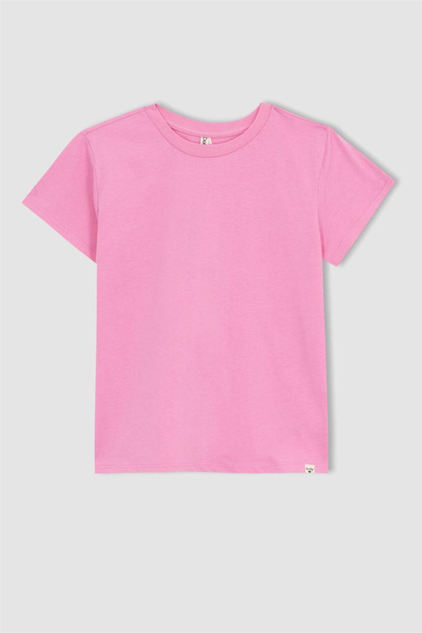 GIRLS & TEENS Pink Girl Crew Neck Short Sleeve Basic School T-Shirt