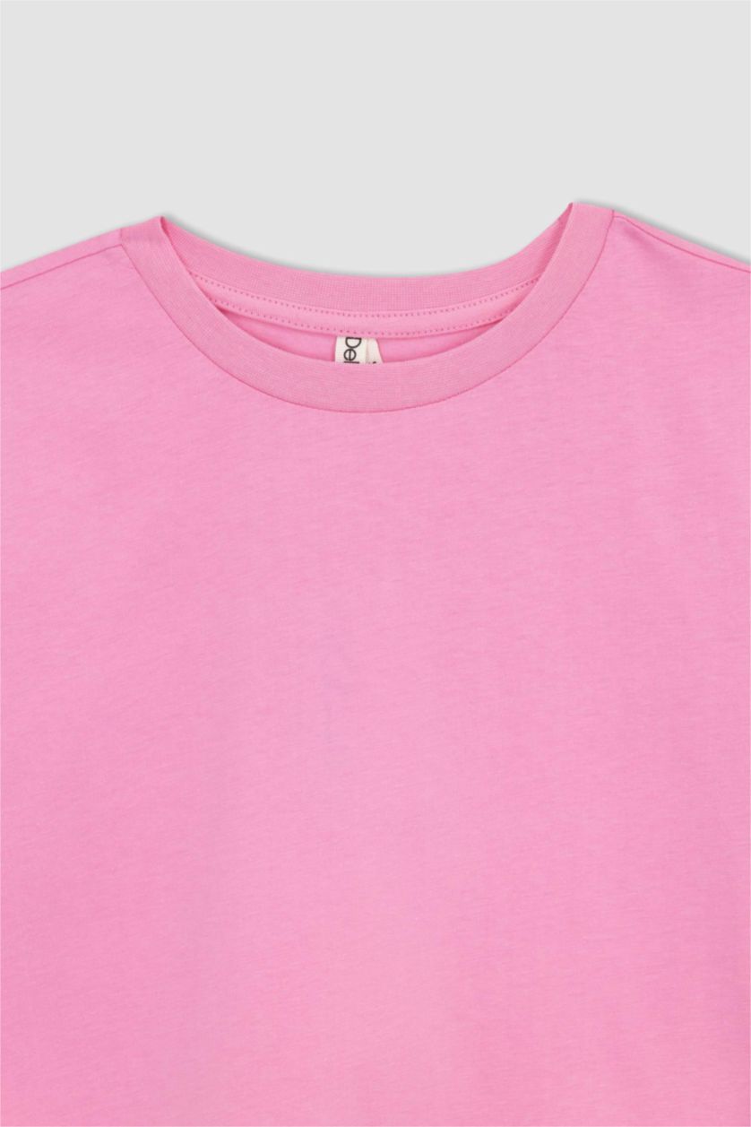 GIRLS & TEENS Pink Girl Crew Neck Short Sleeve Basic School T-Shirt