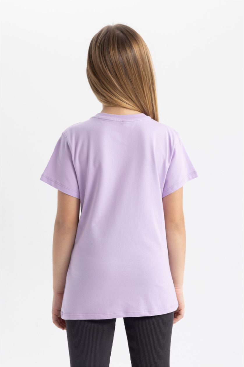 Kız Çocuk - Genç Kız Lila Kız Çocuk Bisiklet Yaka Basic Düz Kısa Kollu Tişört