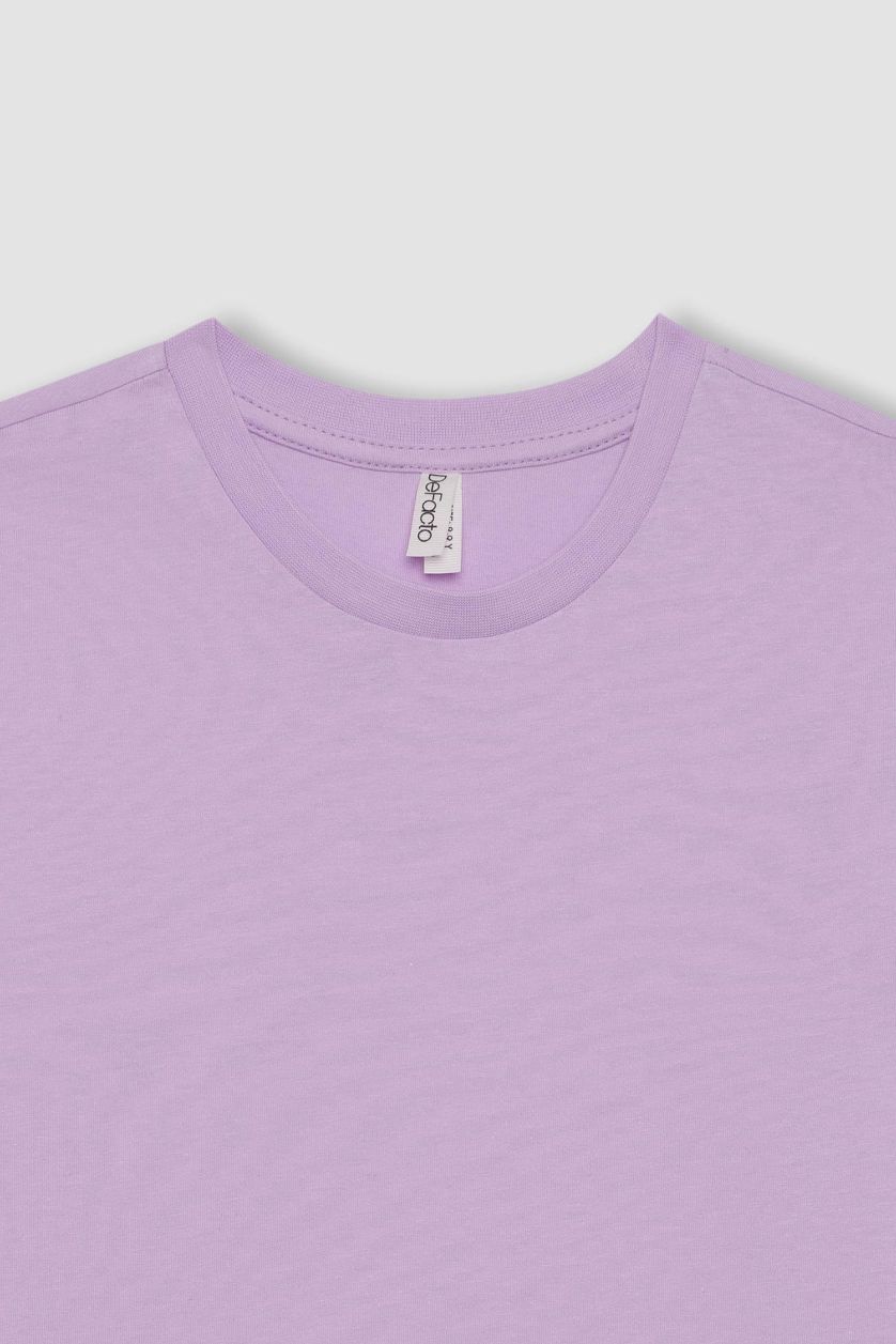 Kız Çocuk - Genç Kız Lila Kız Çocuk Bisiklet Yaka Basic Düz Kısa Kollu Tişört