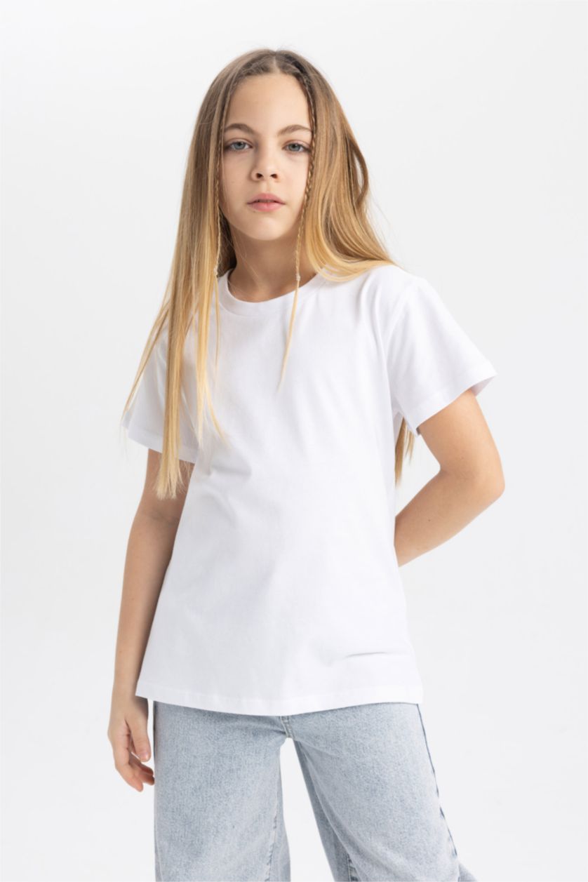 Girls & Teens White Girl Short Sleeve Basic T-Shirt