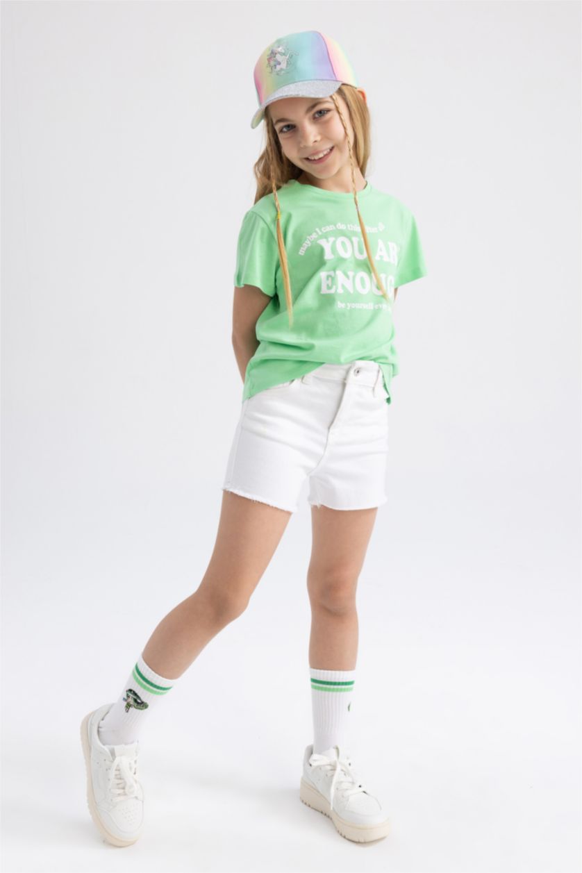 بناتي أخضر تي شيرت بناتي قصة عادية نص كم