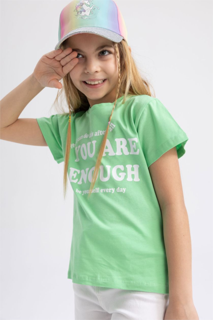 بناتي أخضر تي شيرت بناتي قصة عادية نص كم