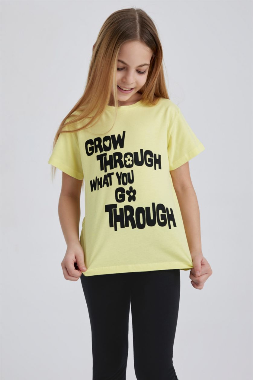 GIRLS & TEENS Light Yellow Girl Regular Fit Short Sleeve T-Shirt