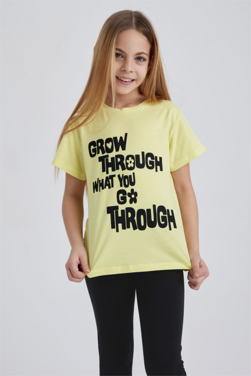 GIRLS & TEENS Light Yellow Girl Regular Fit Short Sleeve T-Shirt