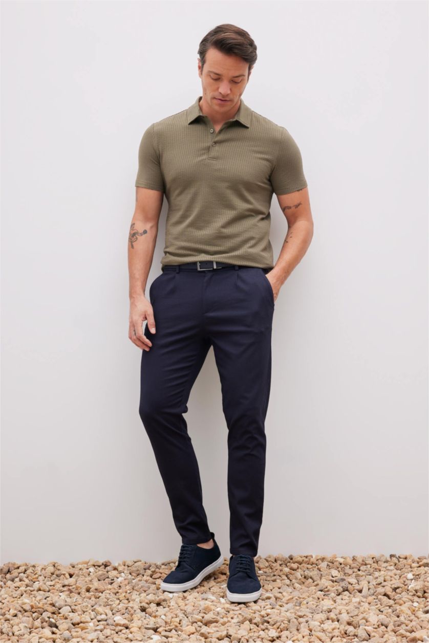 Erkek Lacivert Cropped Fıt Pantolon