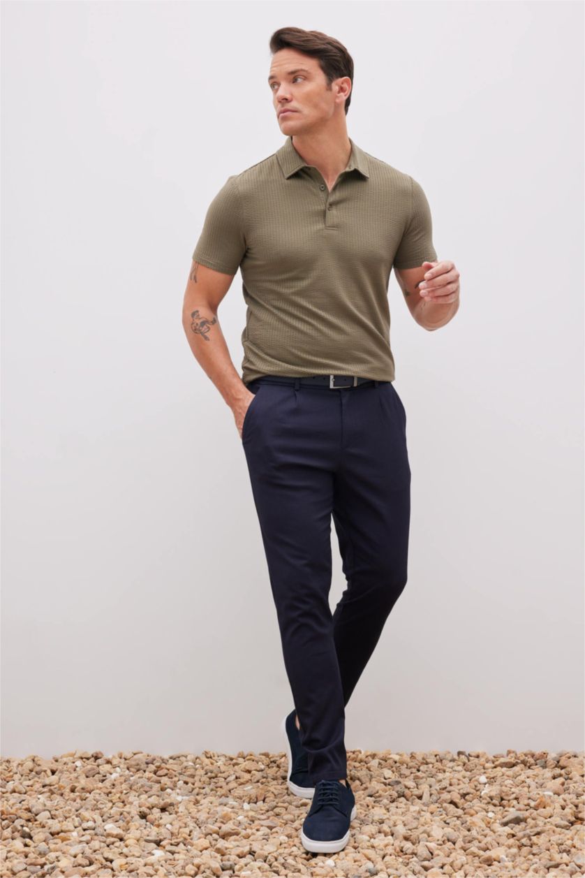 Erkek Lacivert Cropped Fıt Pantolon