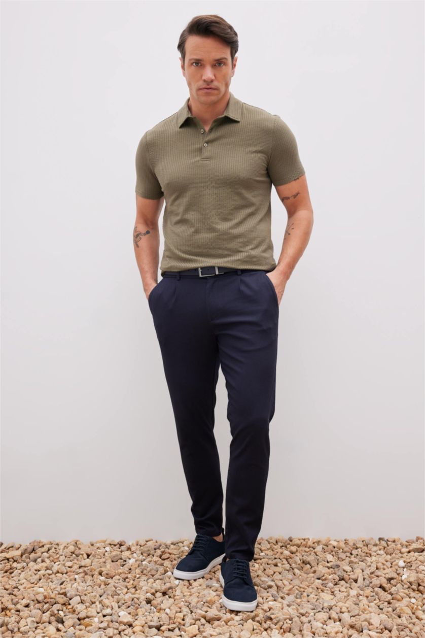 Erkek Lacivert Cropped Fıt Pantolon