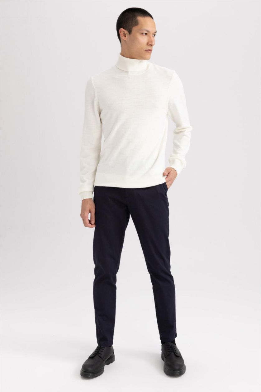 Erkek Lacivert Cropped Fıt Pantolon