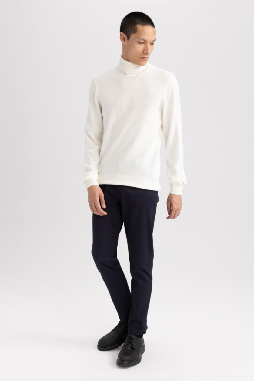 Erkek Lacivert Cropped Fıt Pantolon