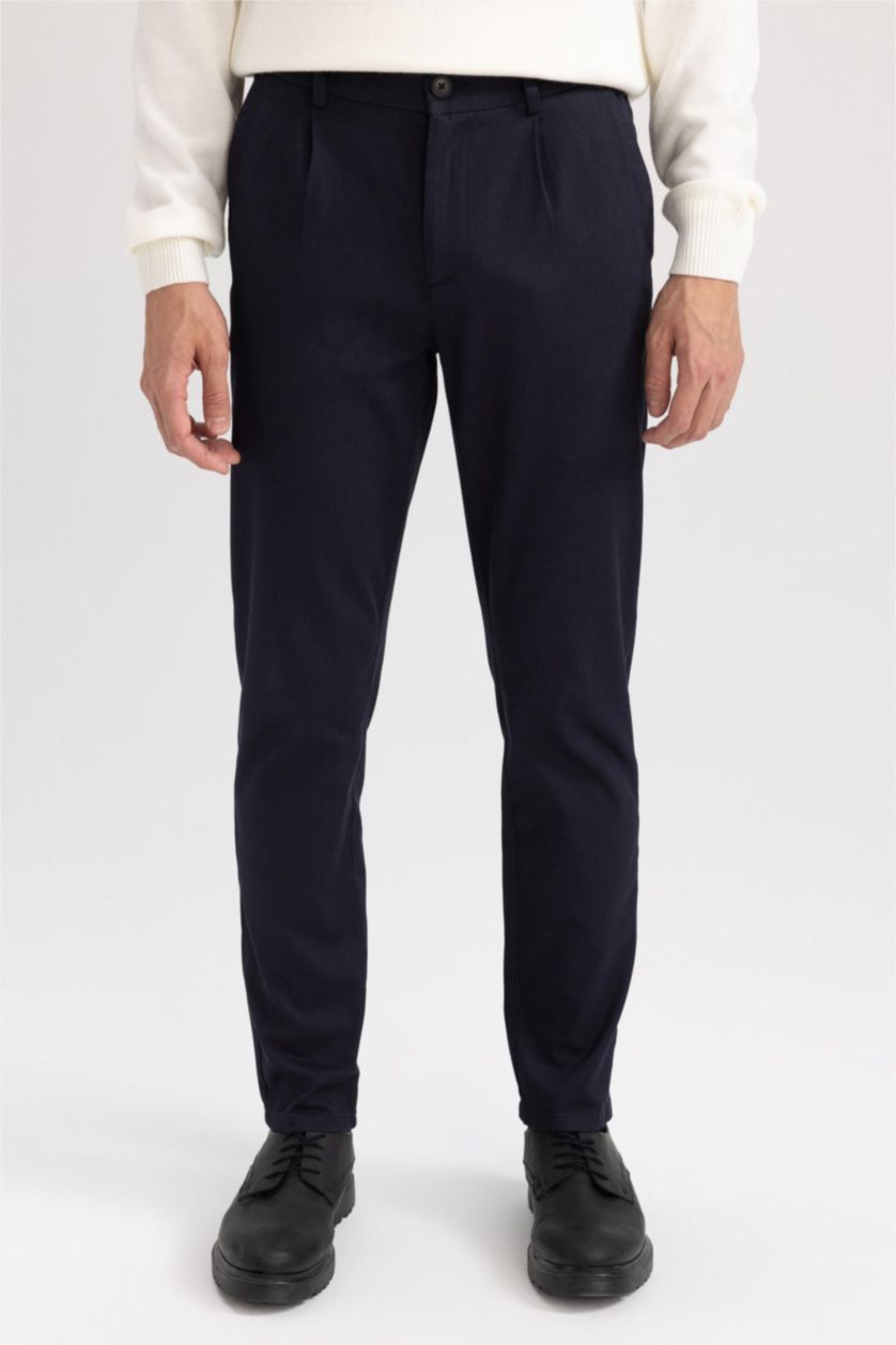 Erkek Lacivert Cropped Fıt Pantolon