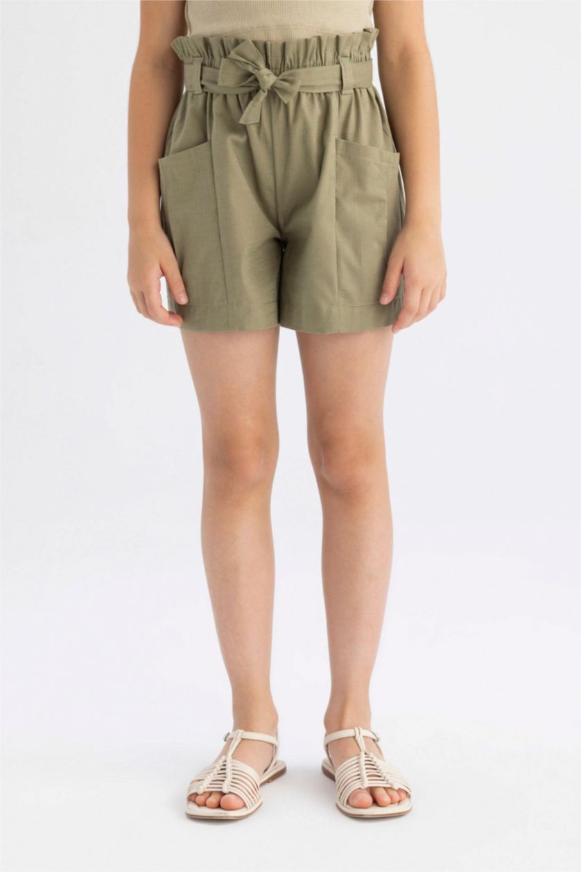 بناتي أخضر فاتح شورت كتان بناتي