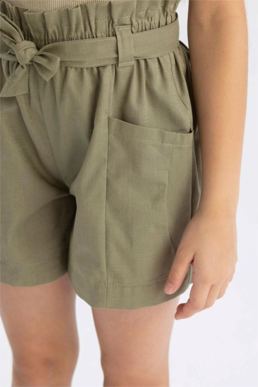 بناتي أخضر فاتح شورت كتان بناتي