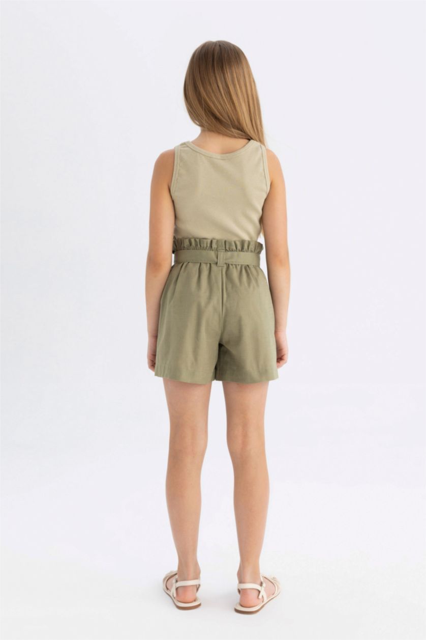 بناتي أخضر فاتح شورت كتان بناتي