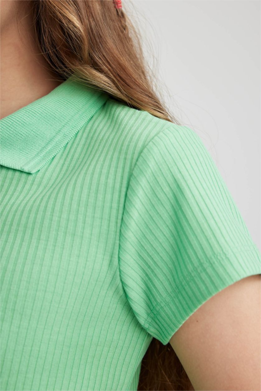 بنات أخضر تيشيرت بولو بناتي مضلع سليم فيت