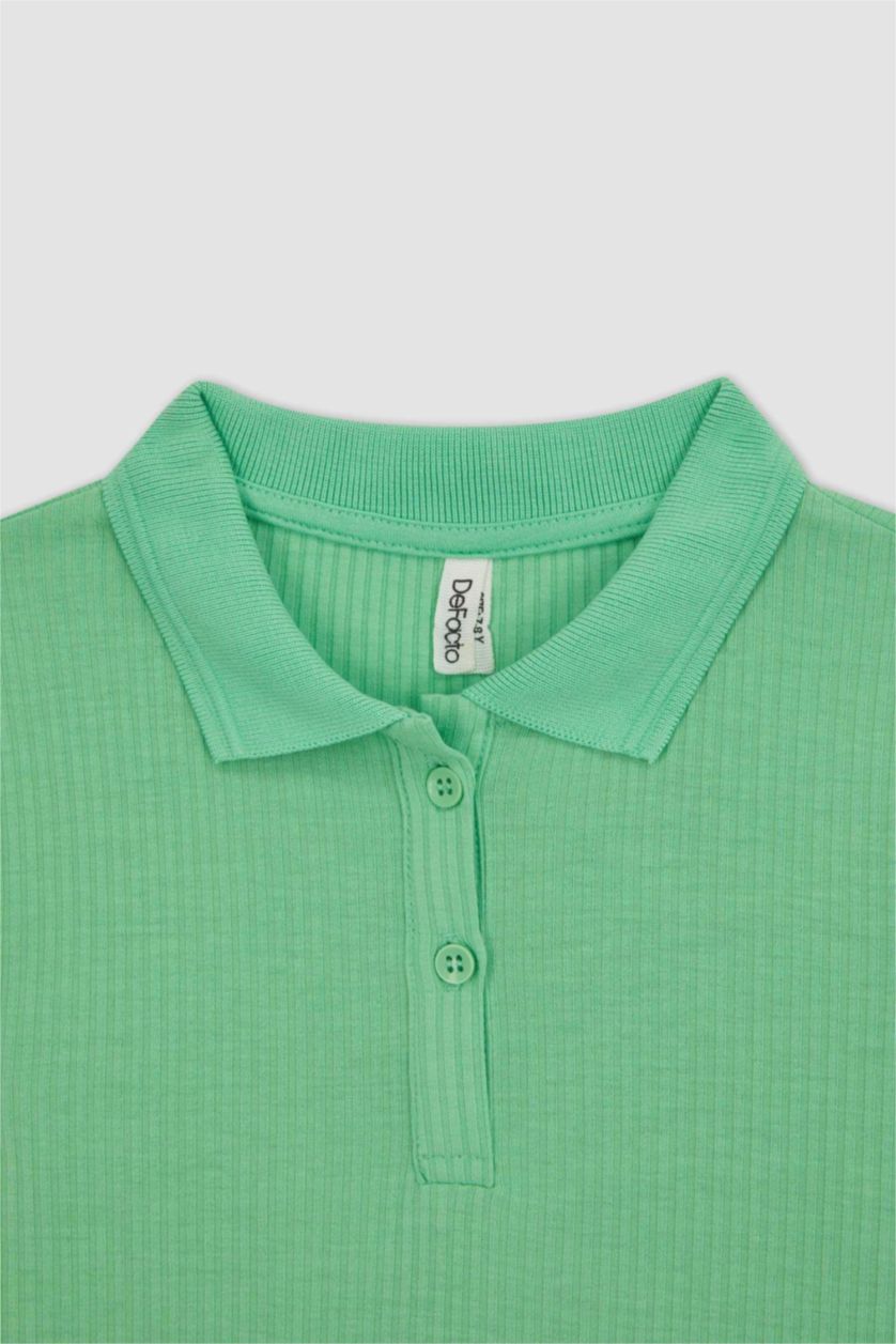 بنات أخضر تيشيرت بولو بناتي مضلع سليم فيت