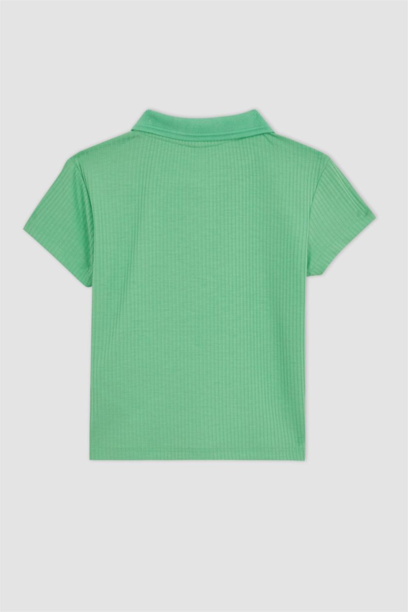 بنات أخضر تيشيرت بولو بناتي مضلع سليم فيت