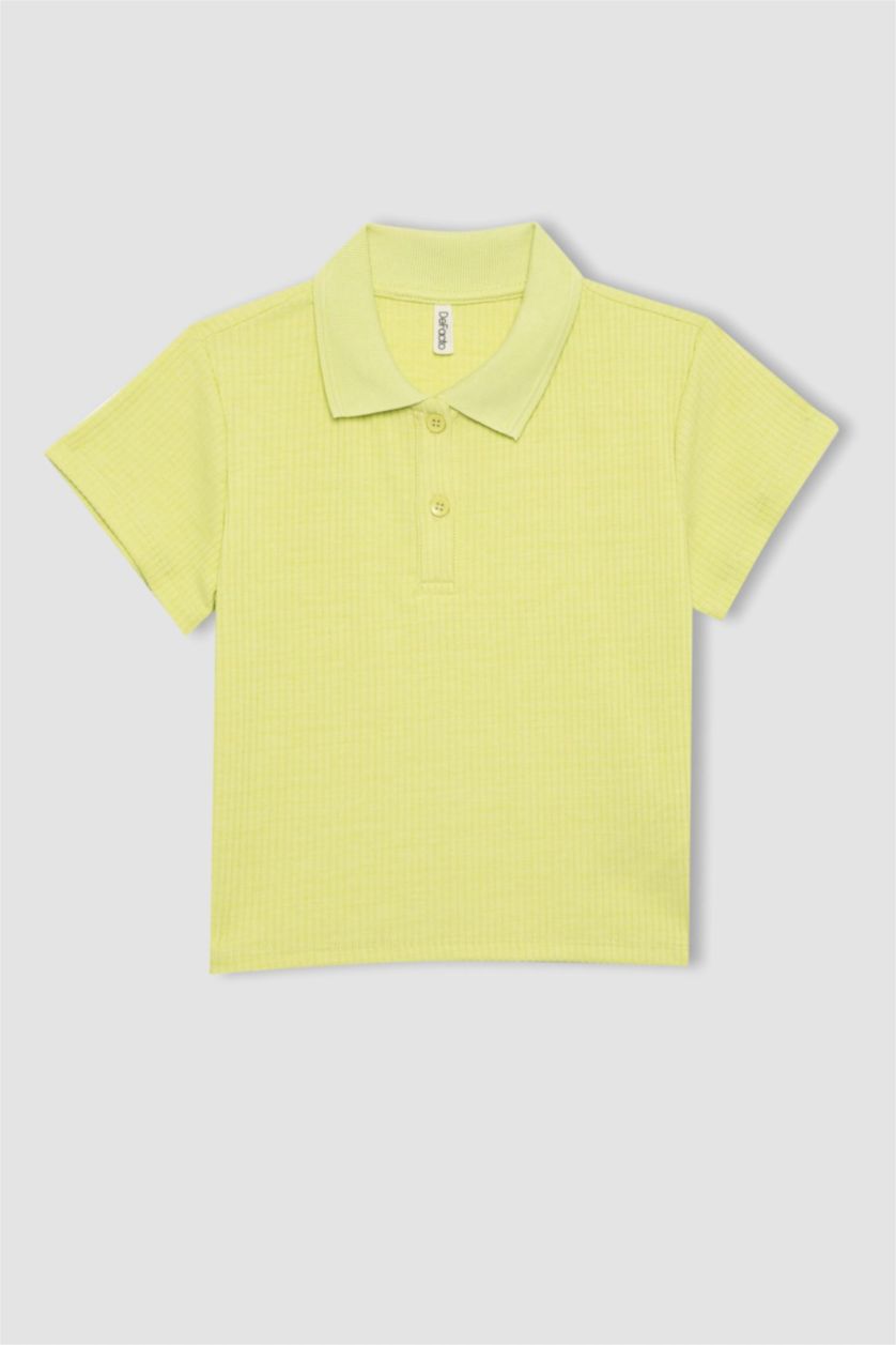 GIRLS & TEENS Light Green Girl Slim Fit Polo Neck Basic Ribbed Camisole Polo T-Shirt