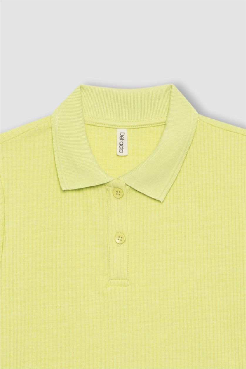 GIRLS & TEENS Light Green Girl Slim Fit Polo Neck Basic Ribbed Camisole Polo T-Shirt