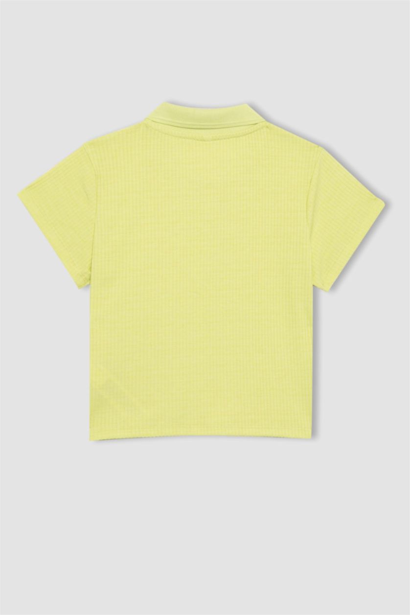 GIRLS & TEENS Light Green Girl Slim Fit Polo Neck Basic Ribbed Camisole Polo T-Shirt