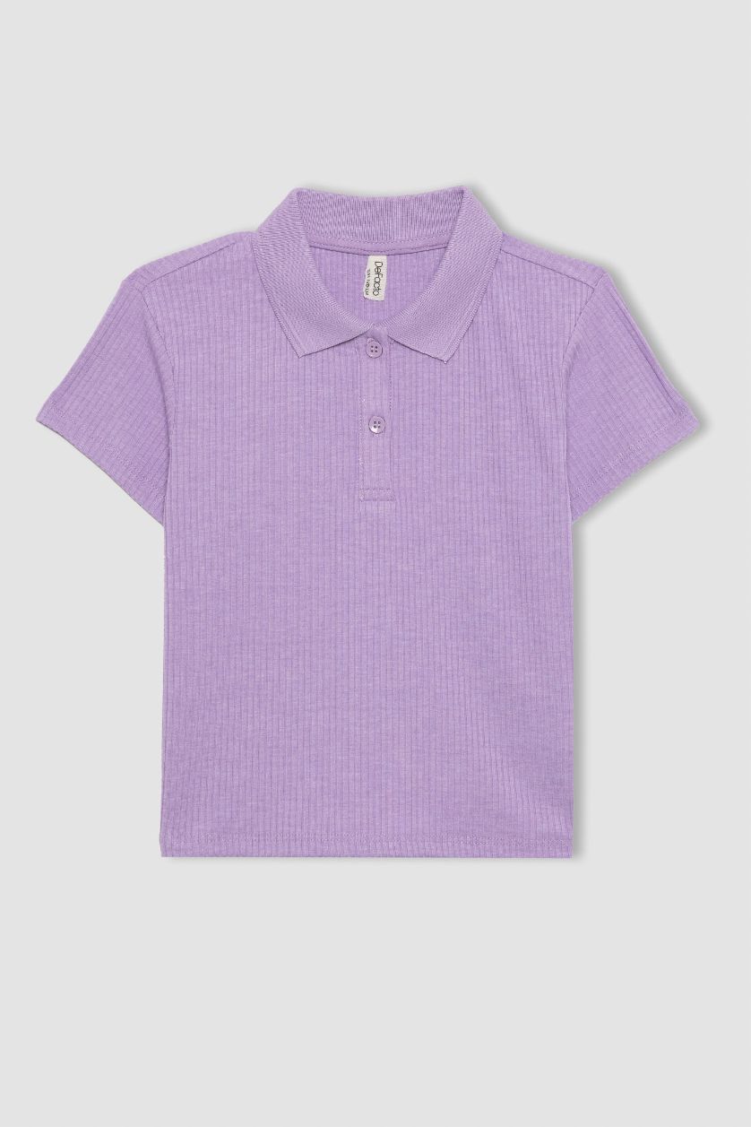 GIRLS & TEENS Lilac Girl Slim Fit Polo Neck Basic Ribbed Camisole Polo T-Shirt