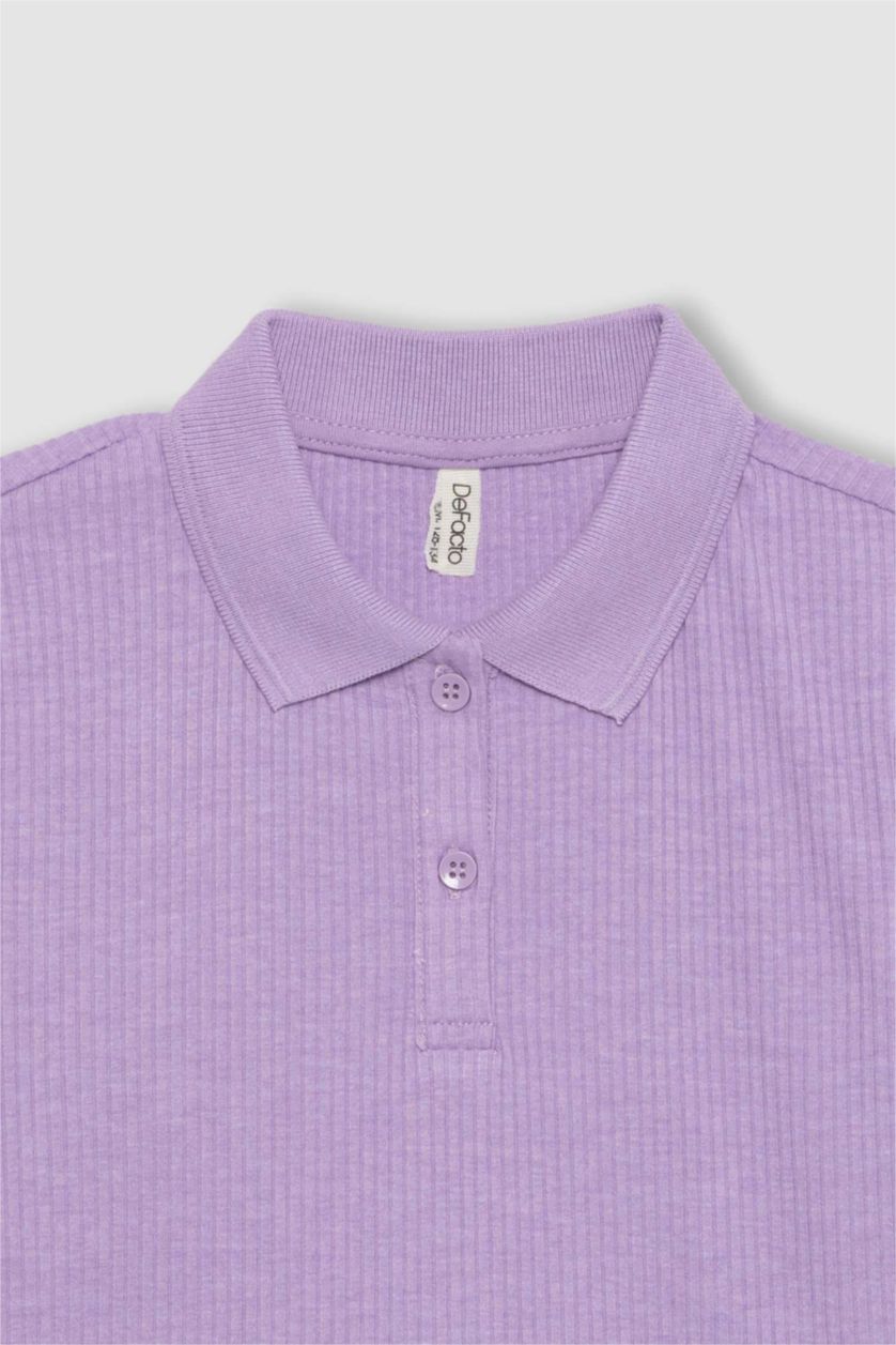 GIRLS & TEENS Lilac Girl Slim Fit Polo Neck Basic Ribbed Camisole Polo T-Shirt