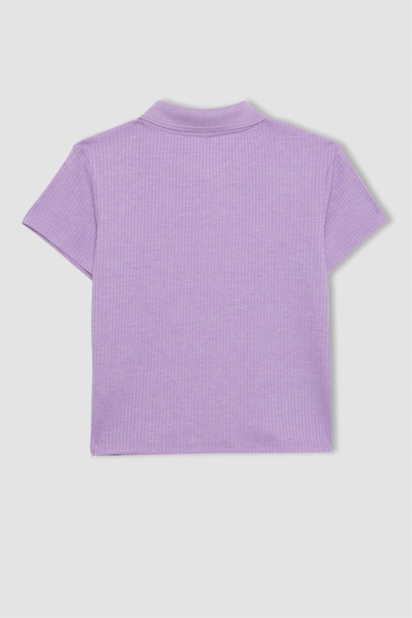 GIRLS & TEENS Lilac Girl Slim Fit Polo Neck Basic Ribbed Camisole Polo T-Shirt